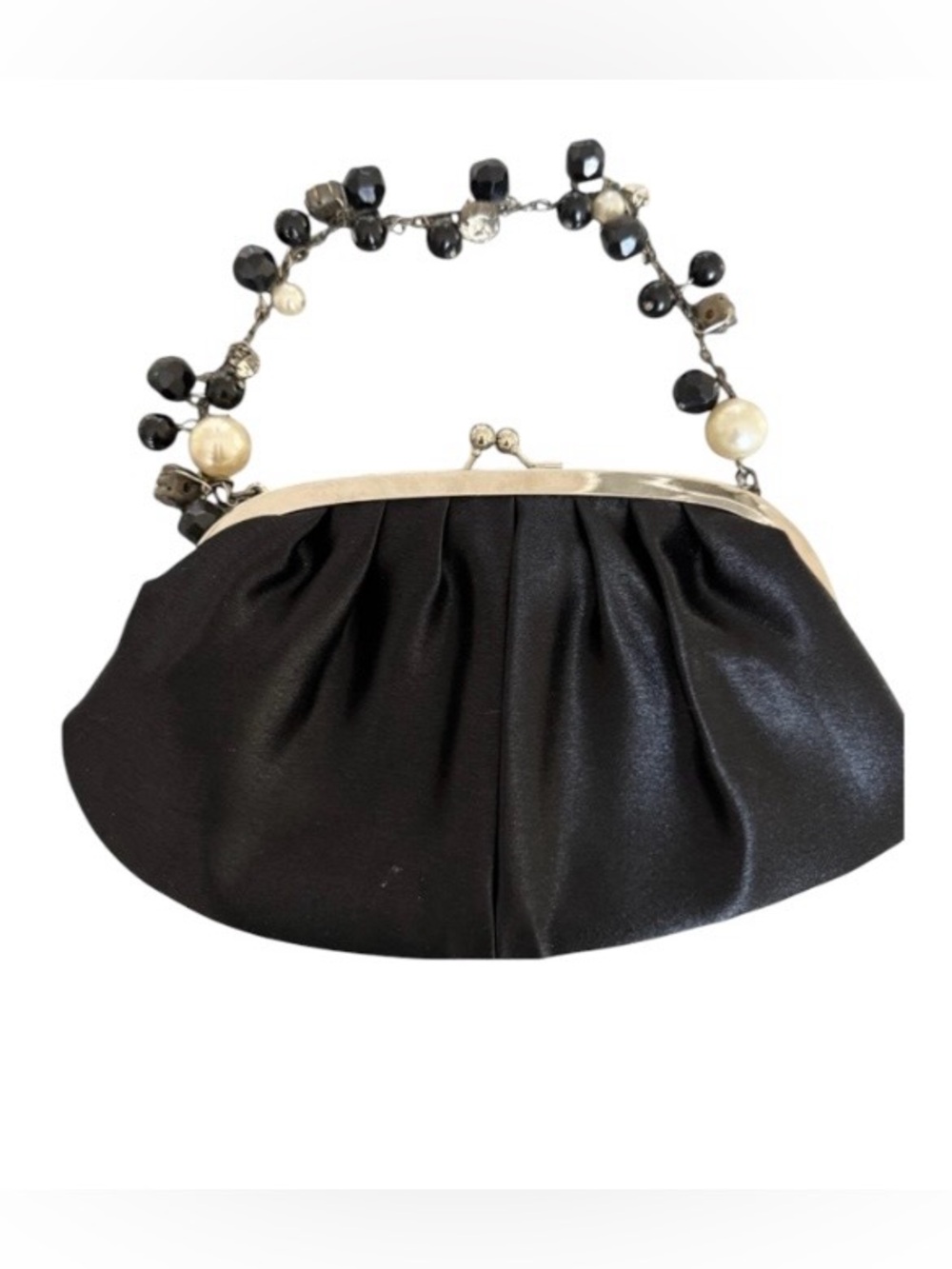 Vintage La Regale black purse with a black, silver tone & white beaded strap